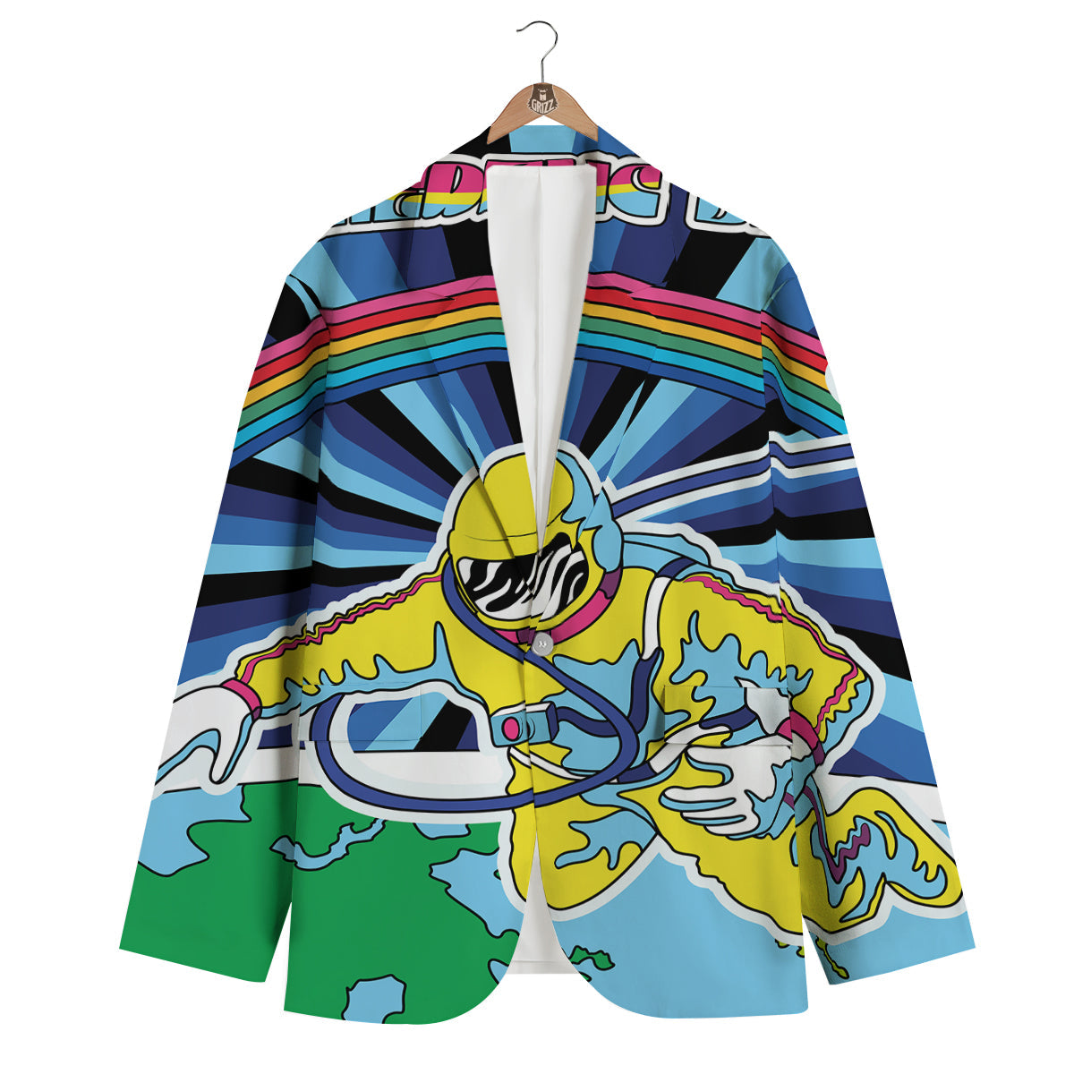 Psychedelic Space And Astronaut Print Men's Blazer-grizzshop