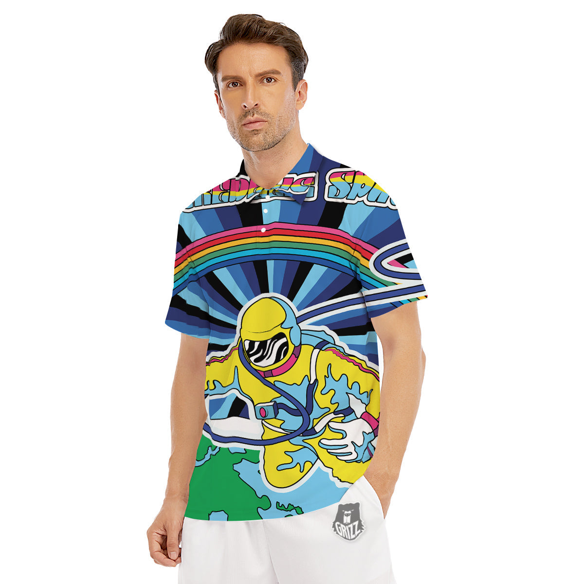 Psychedelic Space And Astronaut Print Men's Golf Shirts-grizzshop