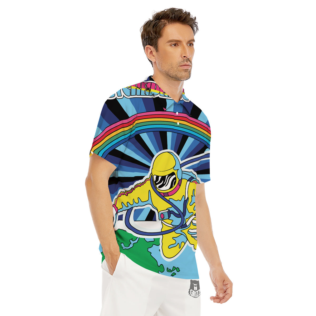 Psychedelic Space And Astronaut Print Men's Golf Shirts-grizzshop