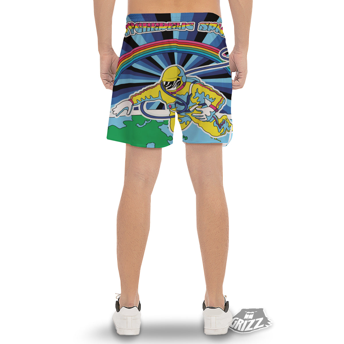 Psychedelic Space And Astronaut Print Men's Gym Shorts-grizzshop