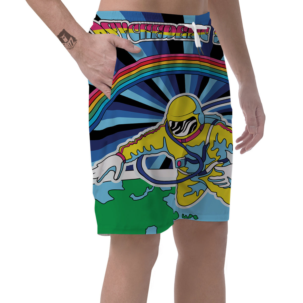 Psychedelic Space And Astronaut Print Men's Shorts-grizzshop