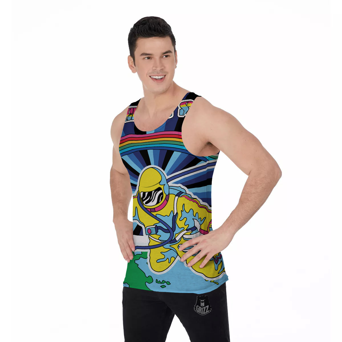 Psychedelic Space And Astronaut Print Men's Tank Top-grizzshop