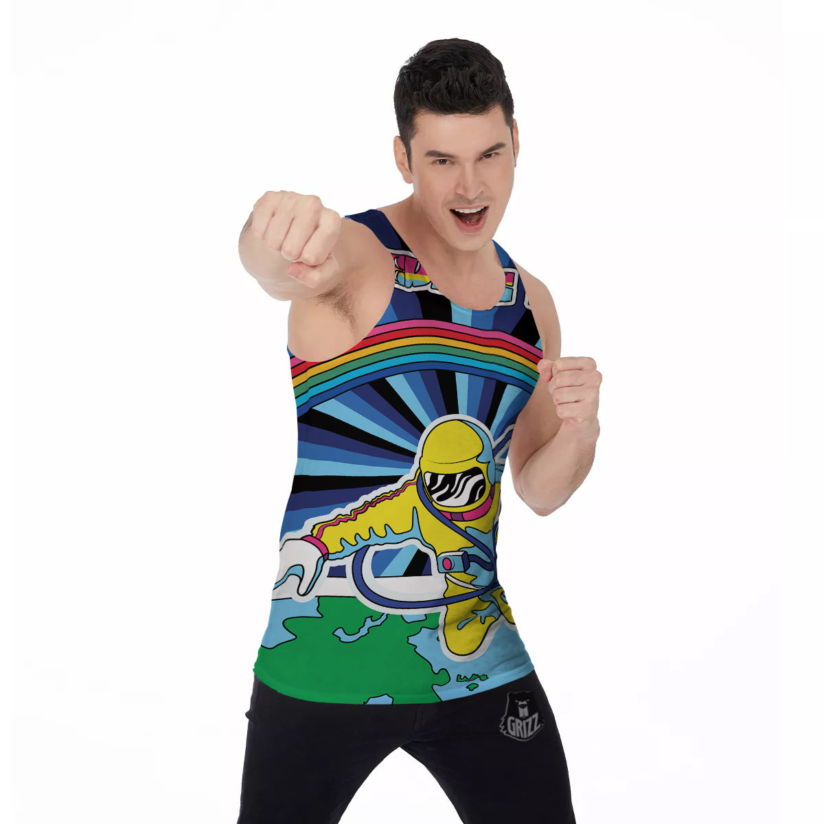 Psychedelic Space And Astronaut Print Men's Tank Top-grizzshop