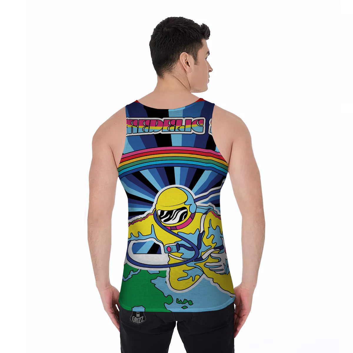 Psychedelic Space And Astronaut Print Men's Tank Top-grizzshop