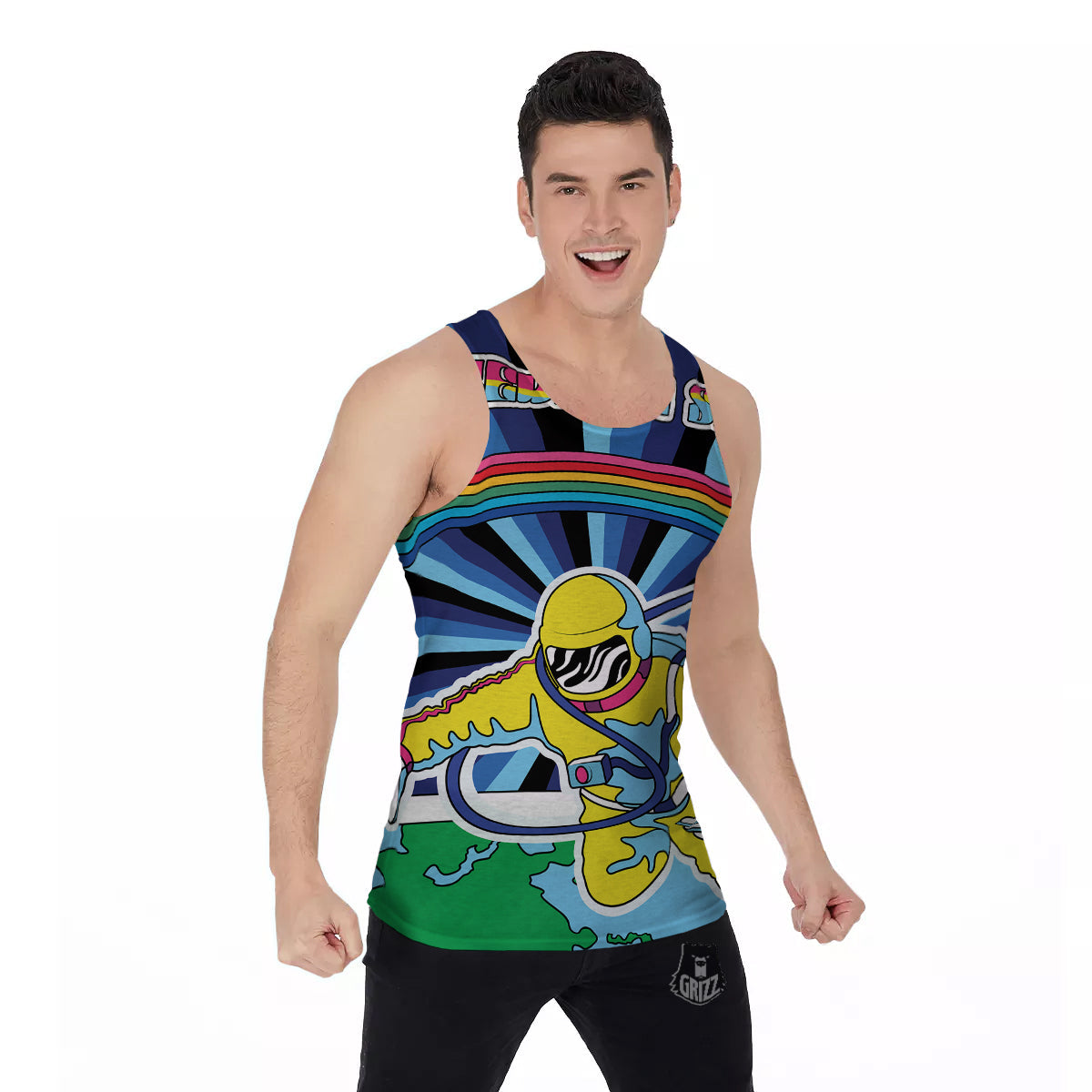Psychedelic Space And Astronaut Print Men's Tank Top-grizzshop