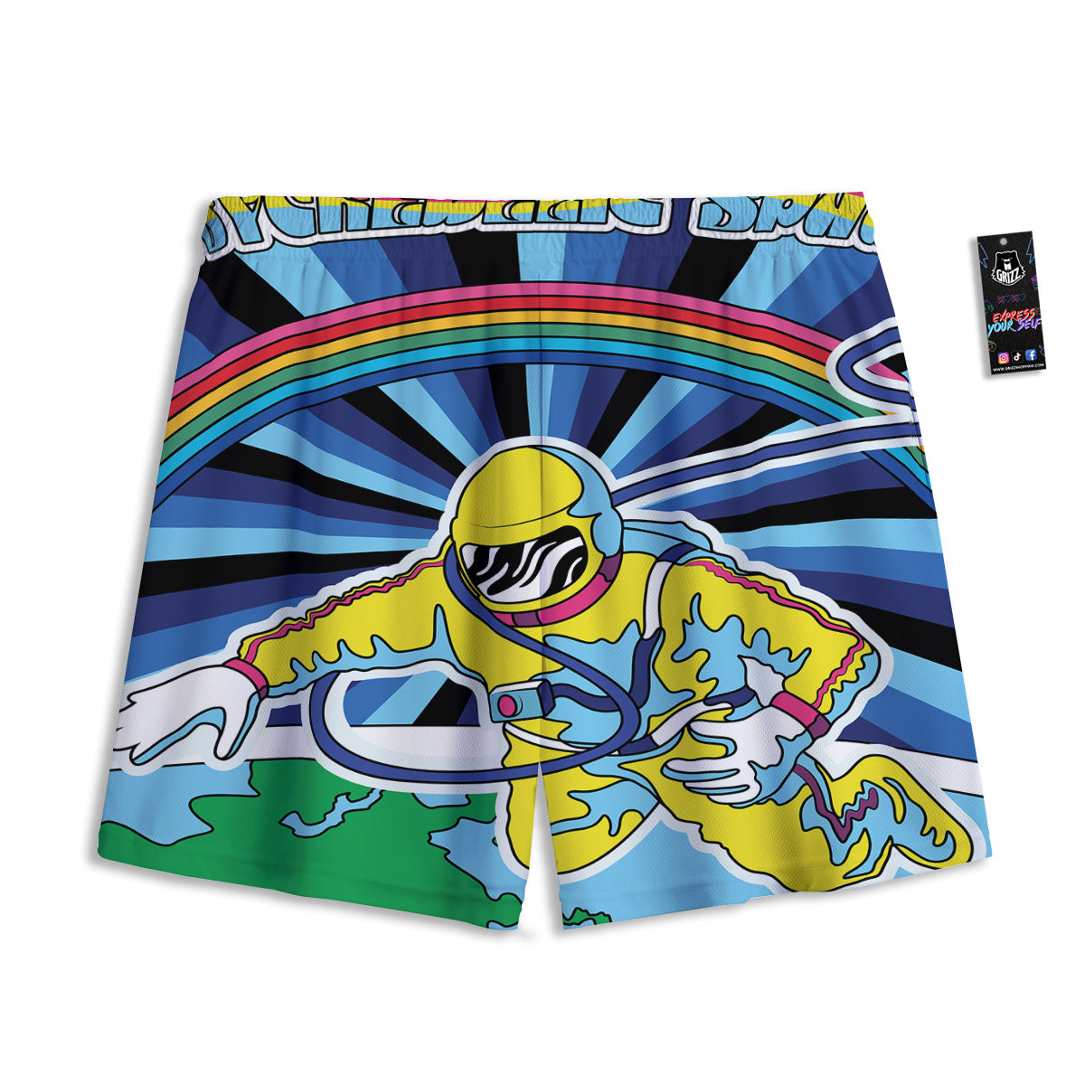 Rainbow Geometric Print Pattern Mesh Shorts