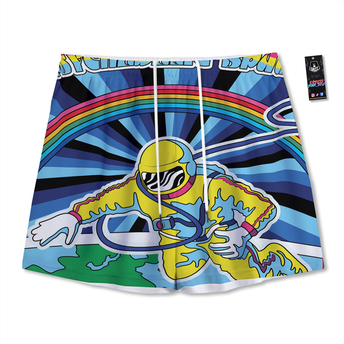 Rainbow Geometric Print Pattern Mesh Shorts