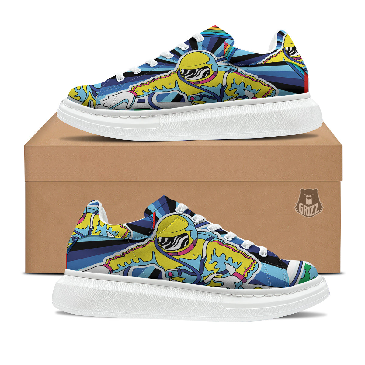 Psychedelic Space And Astronaut Print Platform Shoes-grizzshop