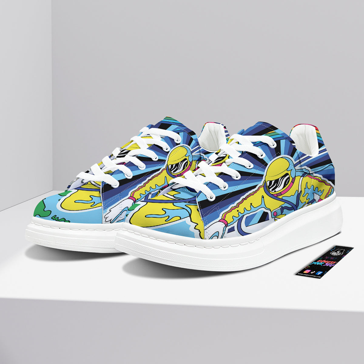 Psychedelic Space And Astronaut Print Platform Shoes-grizzshop