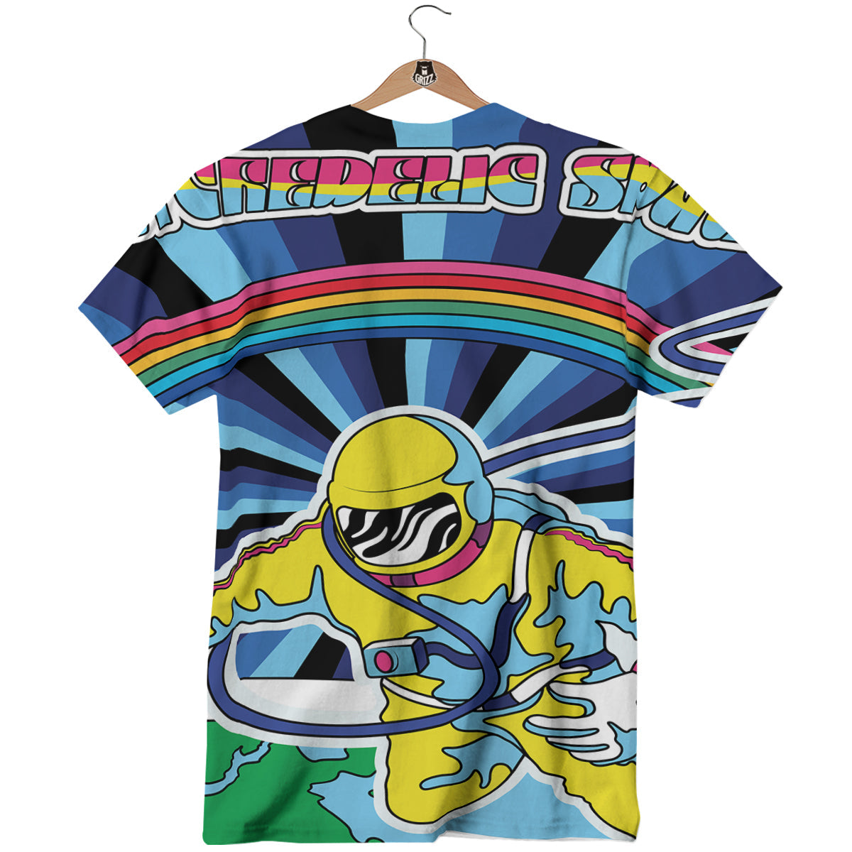 Psychedelic Space And Astronaut Print T-Shirt-grizzshop