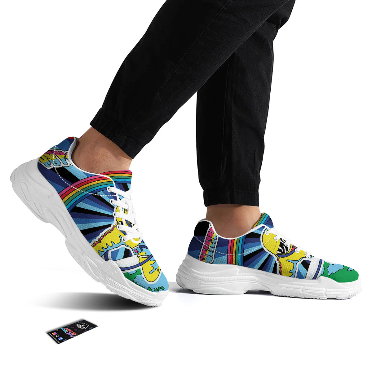 Psychedelic Space And Astronaut Print White Chunky Shoes-grizzshop