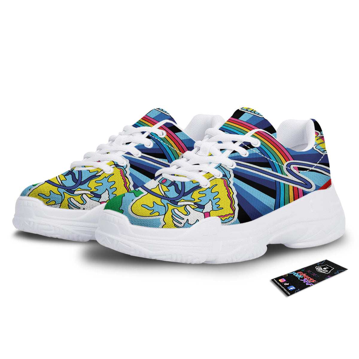 Psychedelic Space And Astronaut Print White Chunky Shoes-grizzshop