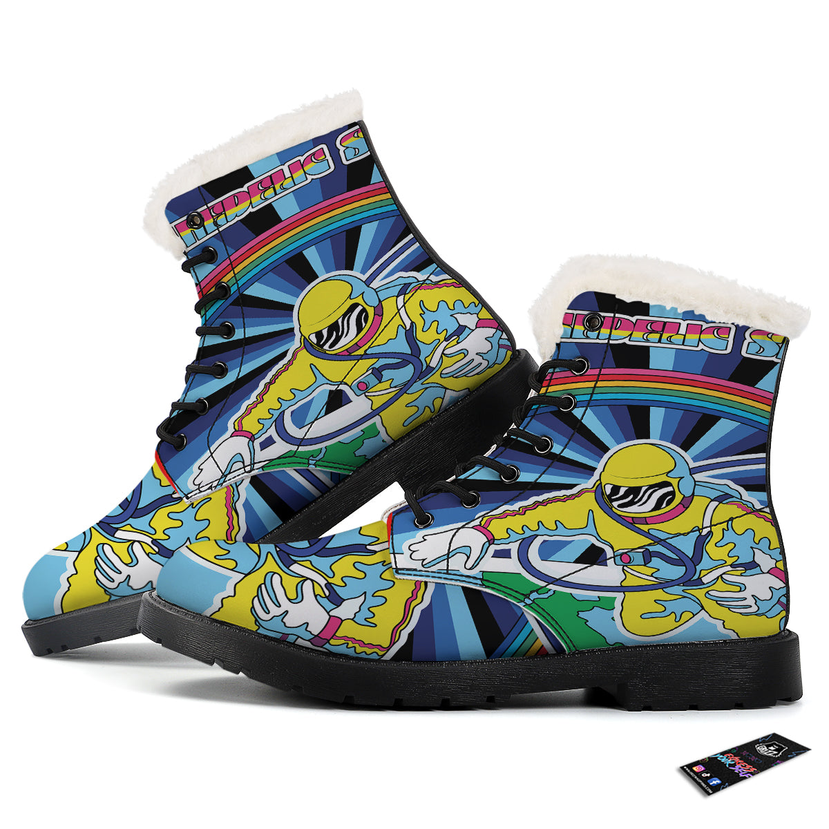 Psychedelic Space And Astronaut Print Winter Boots-grizzshop