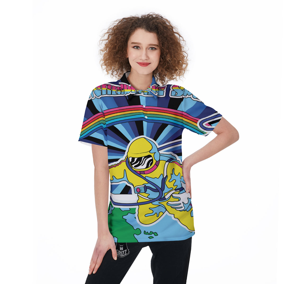 Psychedelic Space And Astronaut Print Women's Golf Shirts-grizzshop