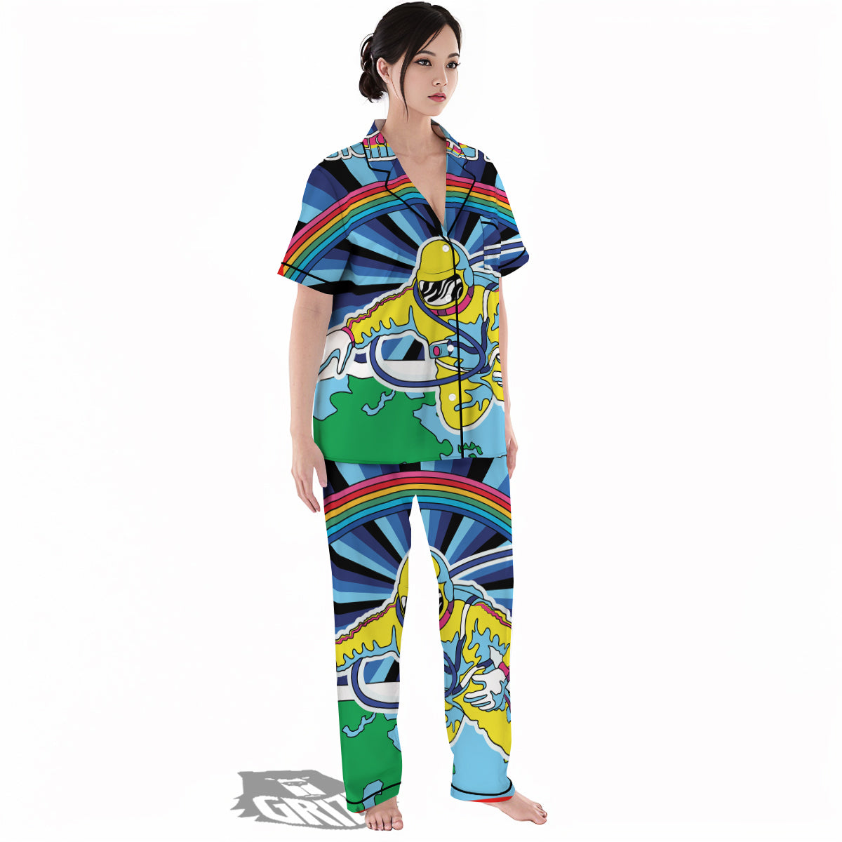 Psychedelic Space And Astronaut Print Women's Pajamas Set-grizzshop