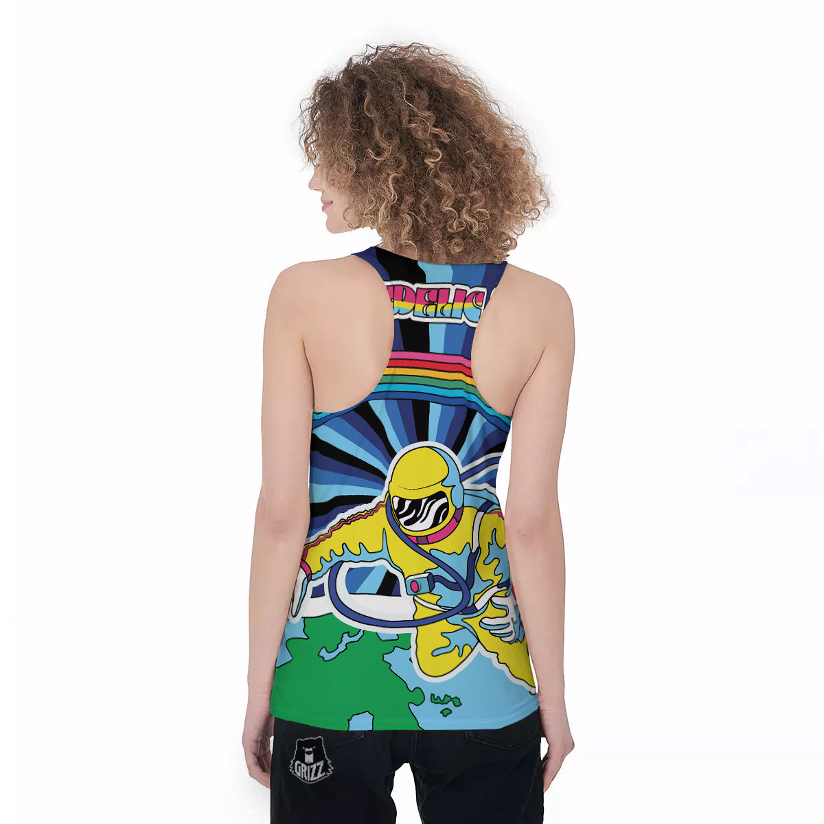 Psychedelic Space And Astronaut Print Women's Racerback Tank Top-grizzshop
