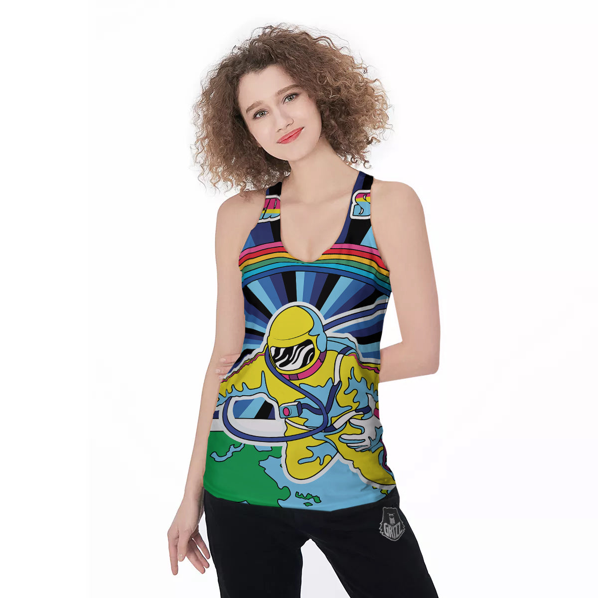 Psychedelic Space And Astronaut Print Women's Racerback Tank Top-grizzshop