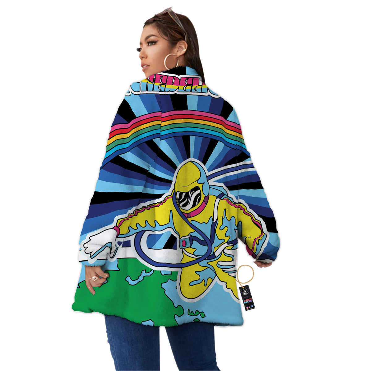Psychedelic Space And Astronaut Print Women's Sherpa Jacket-grizzshop