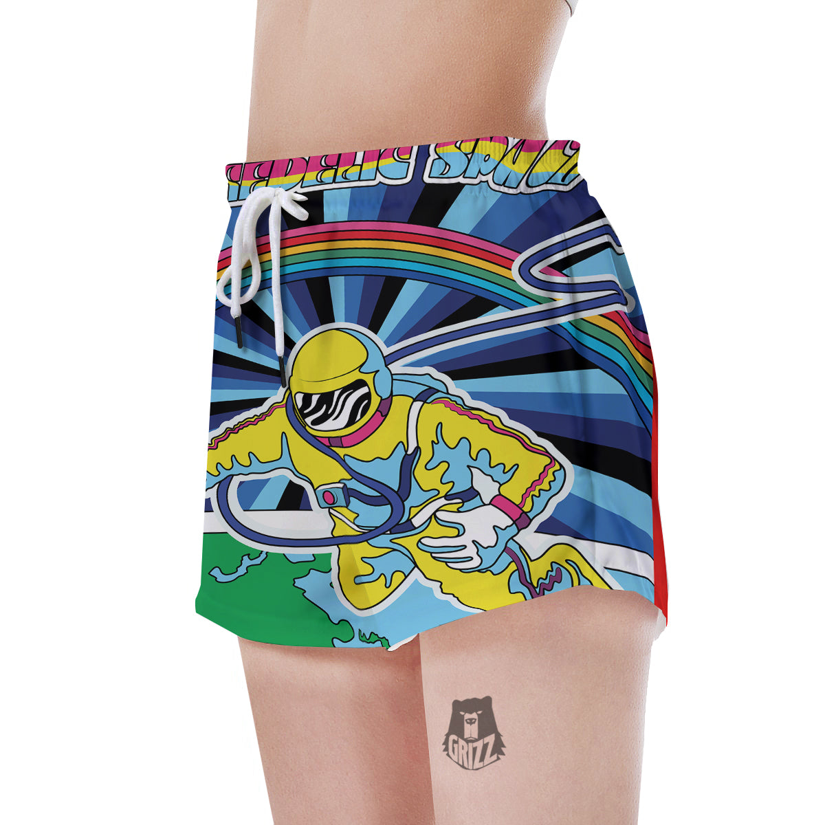 Psychedelic Space And Astronaut Print Women's Shorts-grizzshop