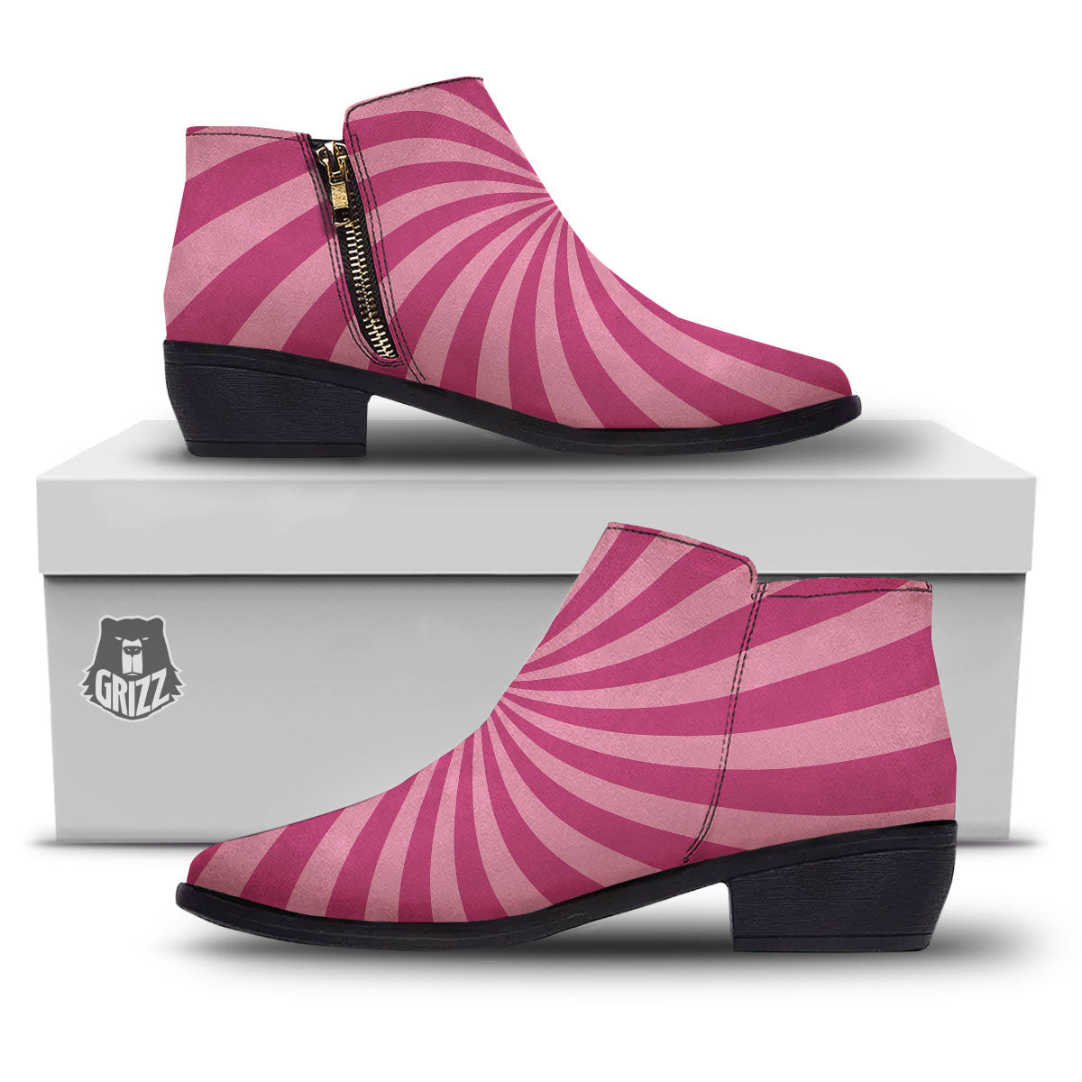 Psychedelic Swirl Pink Print Ankle Boots-grizzshop
