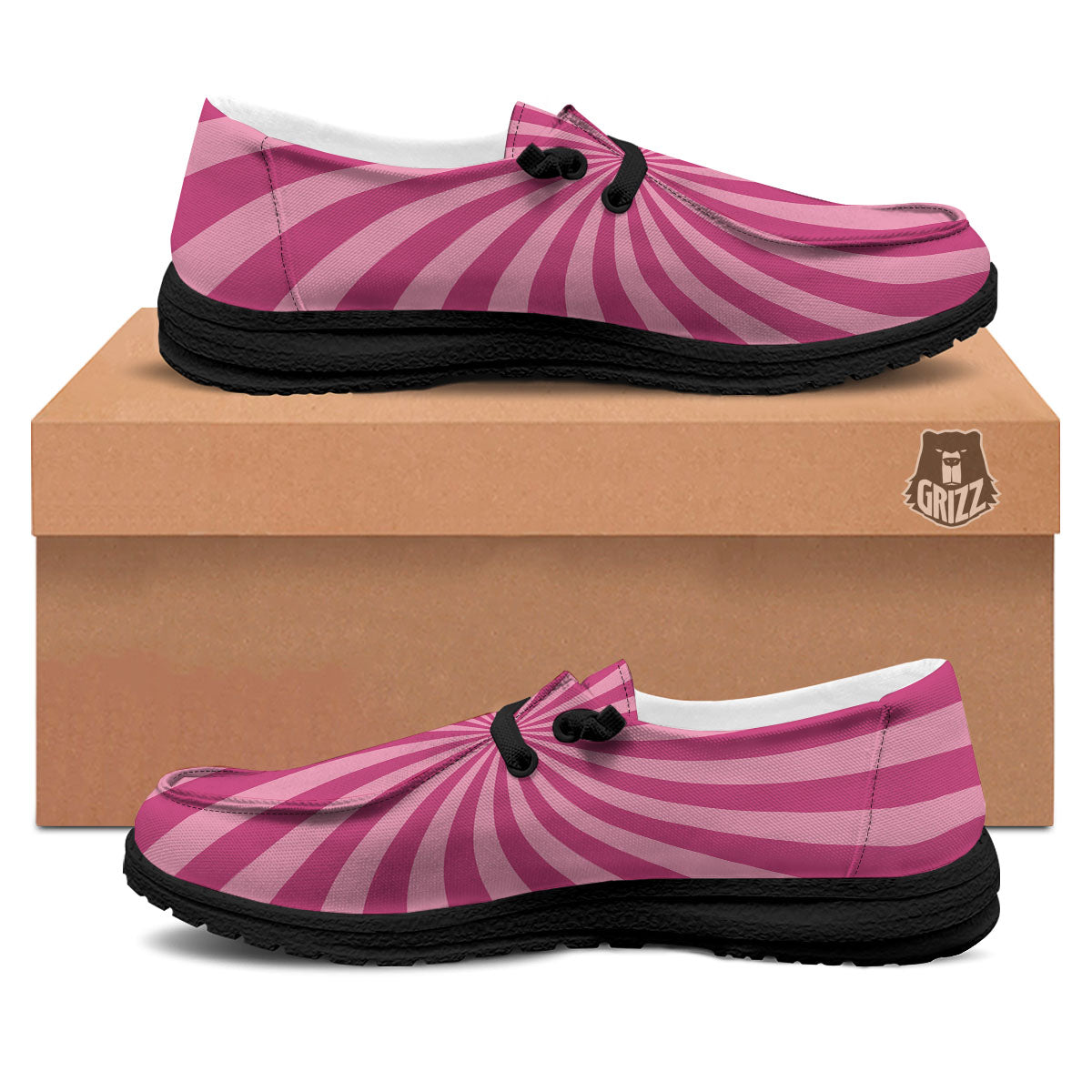 Psychedelic Swirl Pink Print Black Loafers-grizzshop