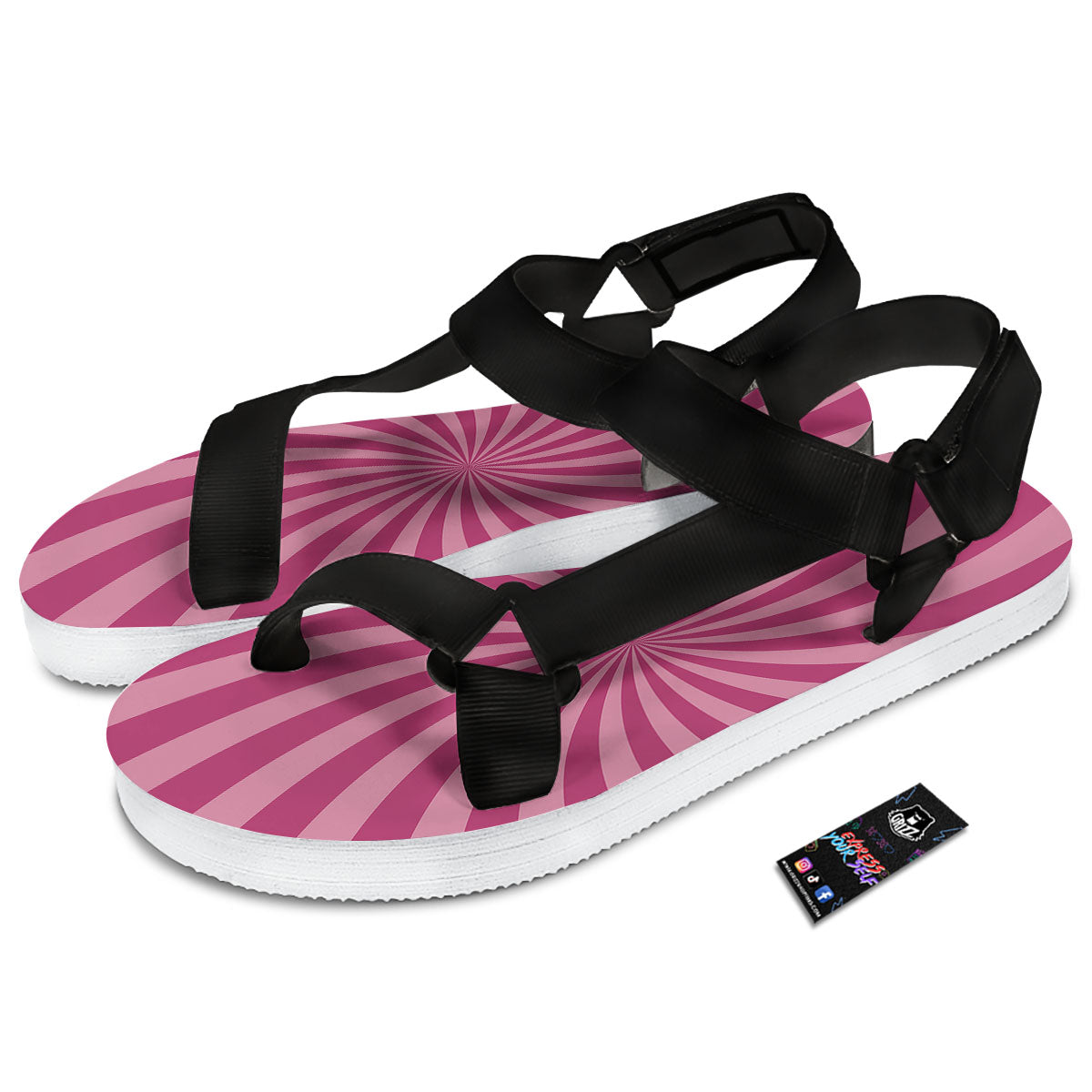 Psychedelic Swirl Pink Print Black Open Toe Sandals-grizzshop