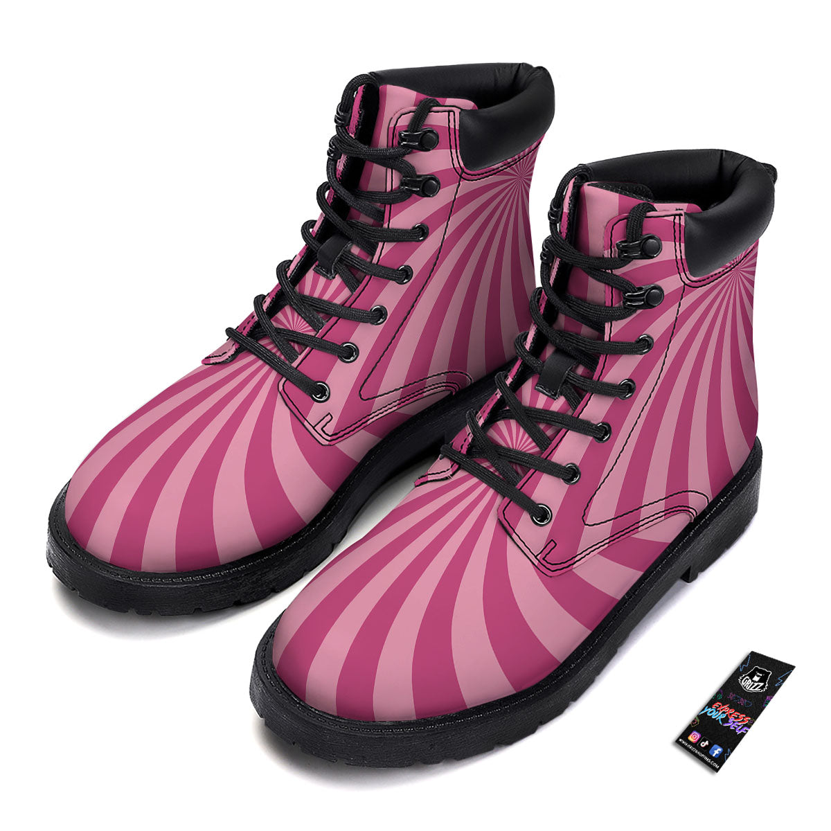 Psychedelic Swirl Pink Print Boots-grizzshop