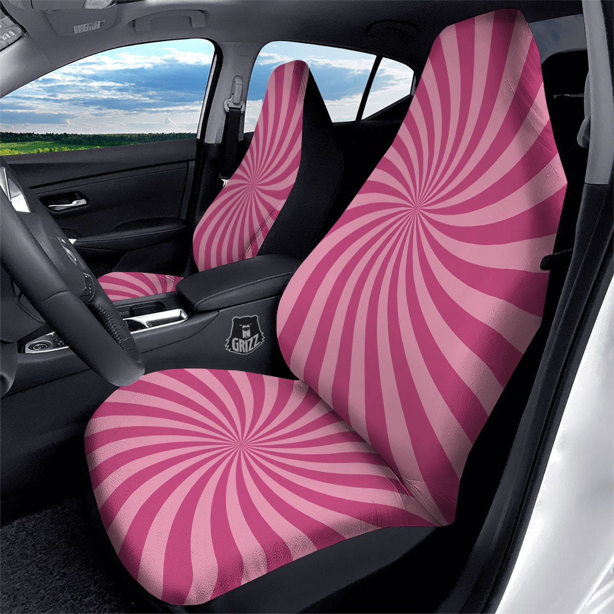 Psychedelic Swirl Pink Print Car Seat Covers-grizzshop