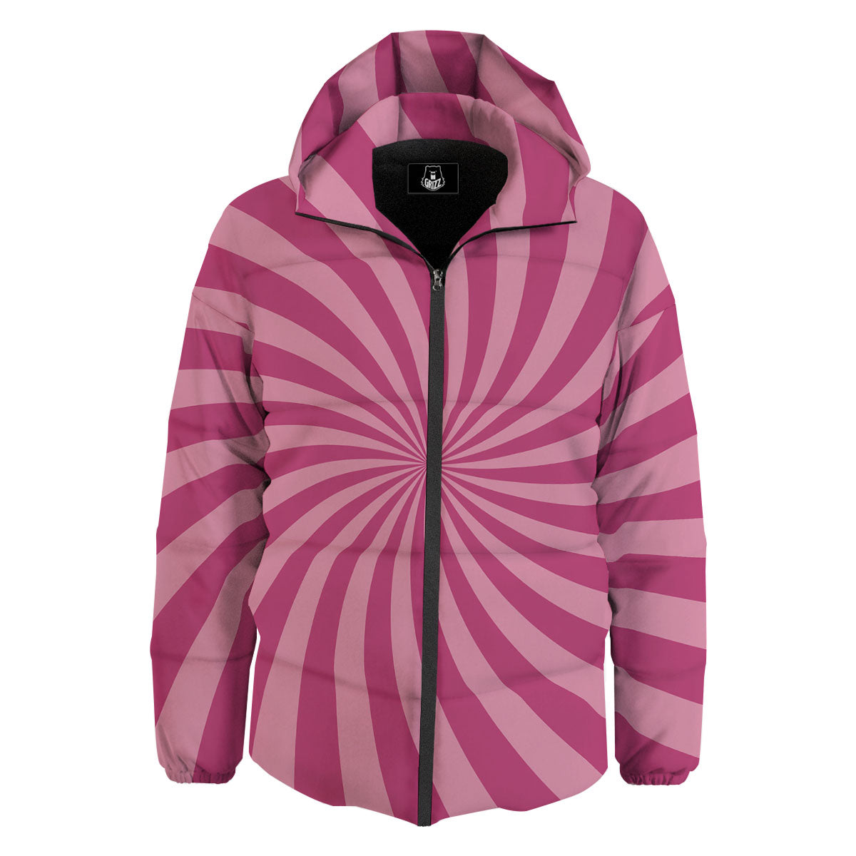 Psychedelic Swirl Pink Print Down Jacket-grizzshop