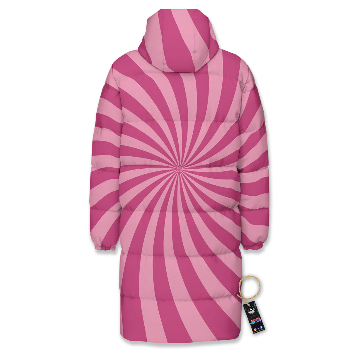 Psychedelic Swirl Pink Print Long Down Jacket-grizzshop