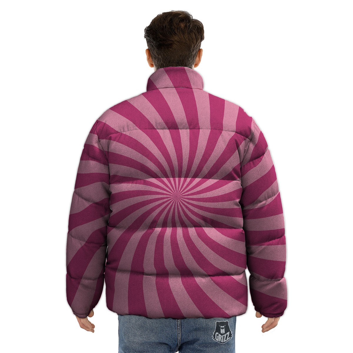Psychedelic Swirl Pink Print Puffer Jacket-grizzshop