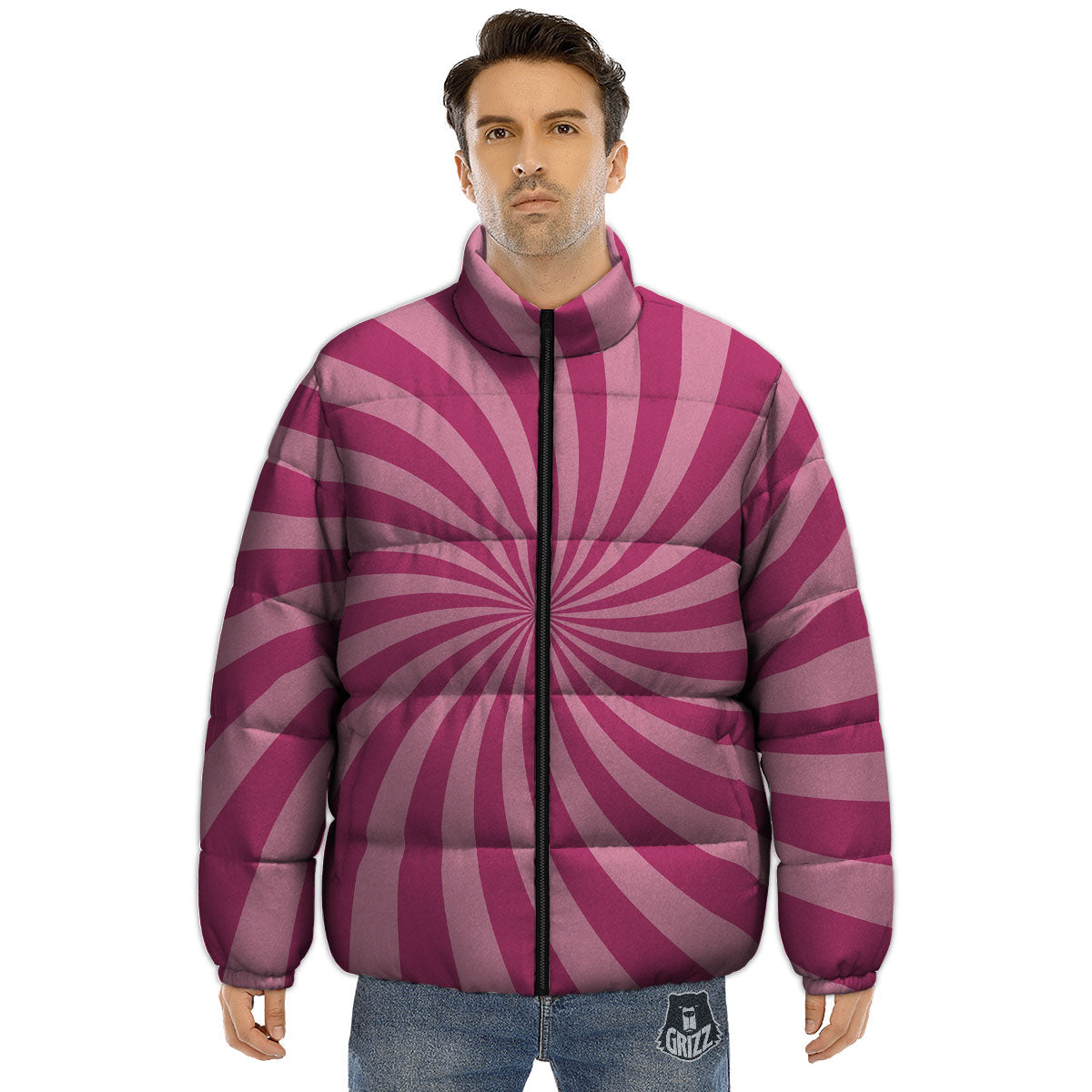 Psychedelic Swirl Pink Print Puffer Jacket-grizzshop