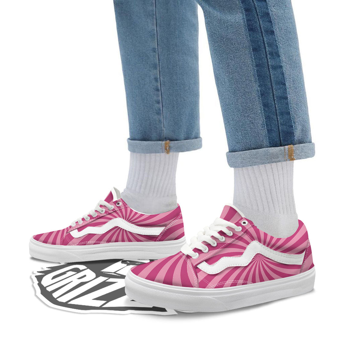 Psychedelic Swirl Pink Print Skate Shoes-grizzshop
