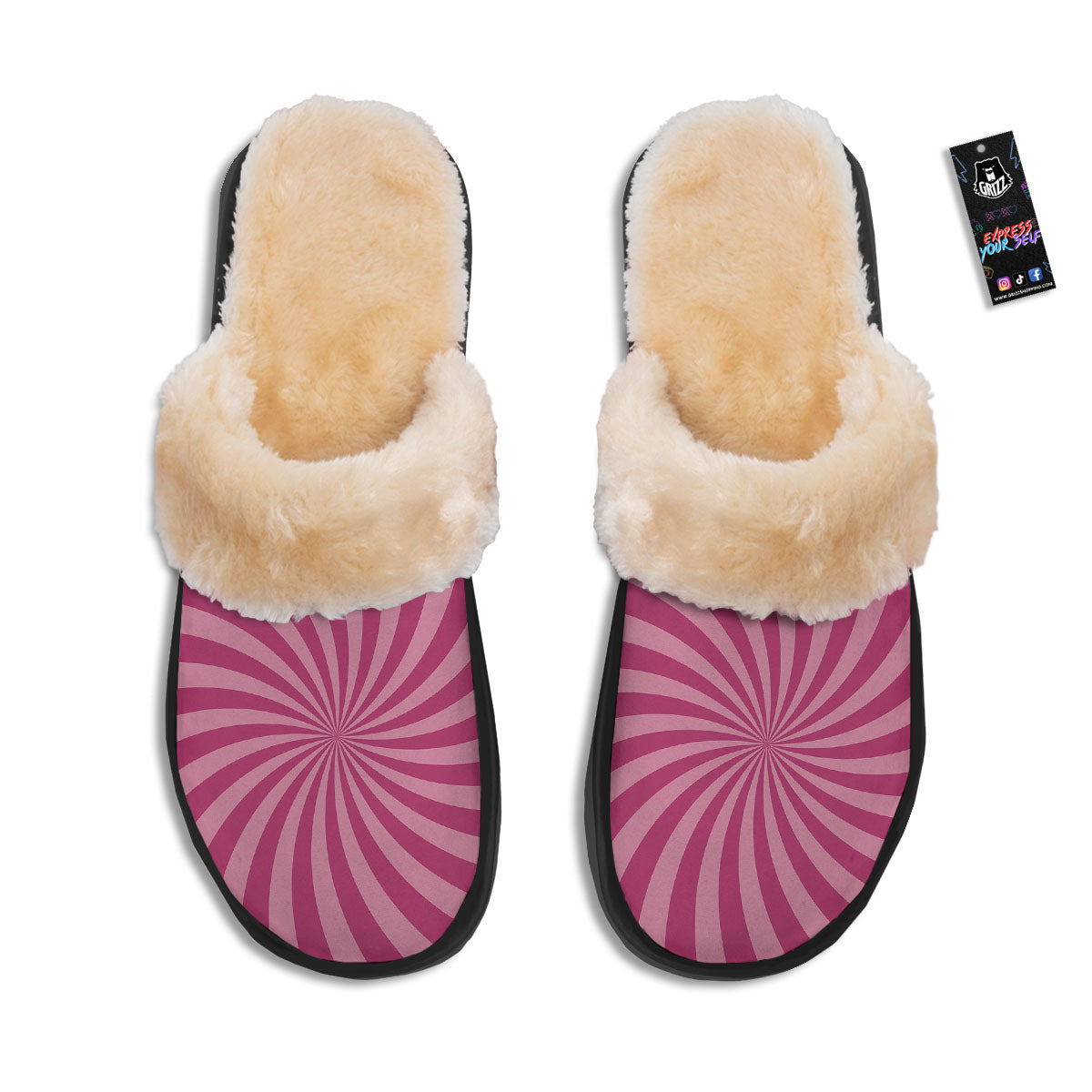 Psychedelic Swirl Pink Print Slippers-grizzshop