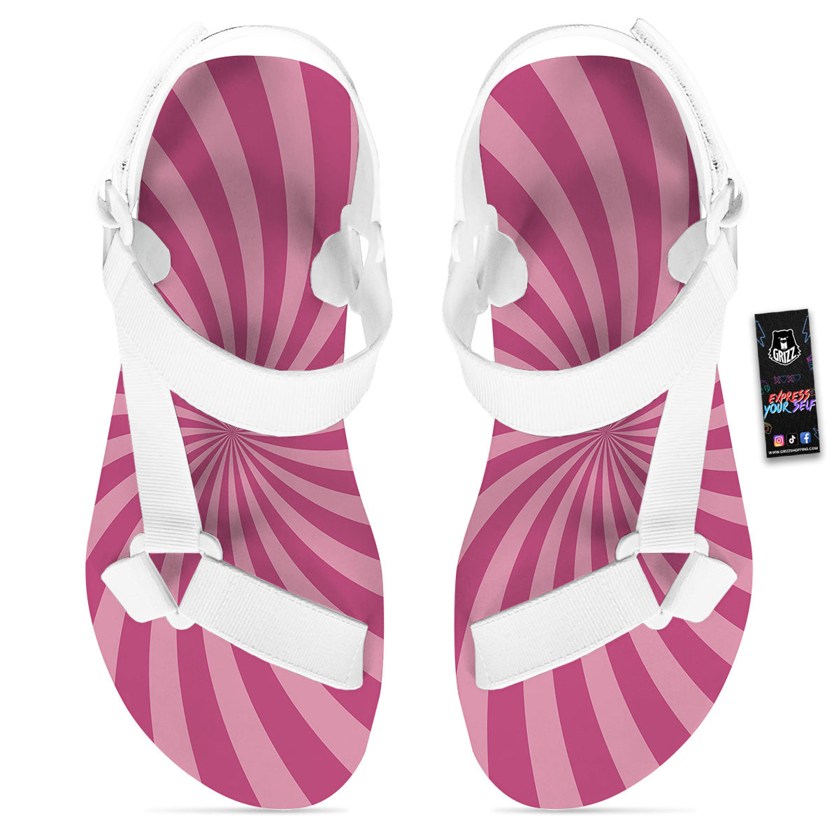 Psychedelic Swirl Pink Print White Open Toe Sandals-grizzshop