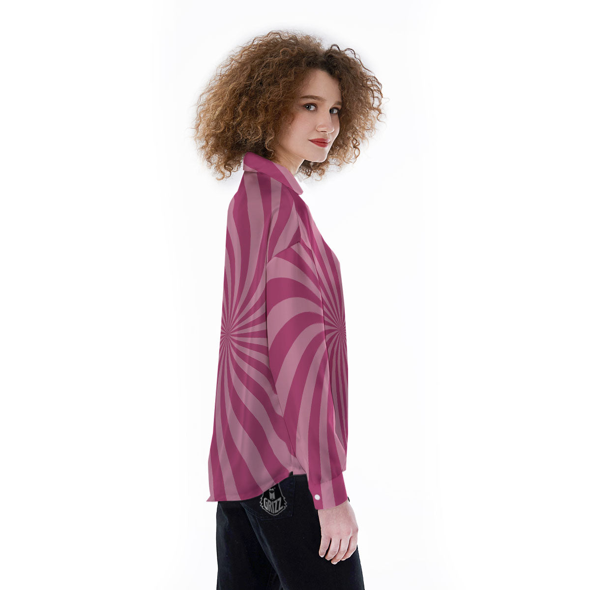 Psychedelic Swirl Pink Print Women's Long Sleeve Shirts-grizzshop