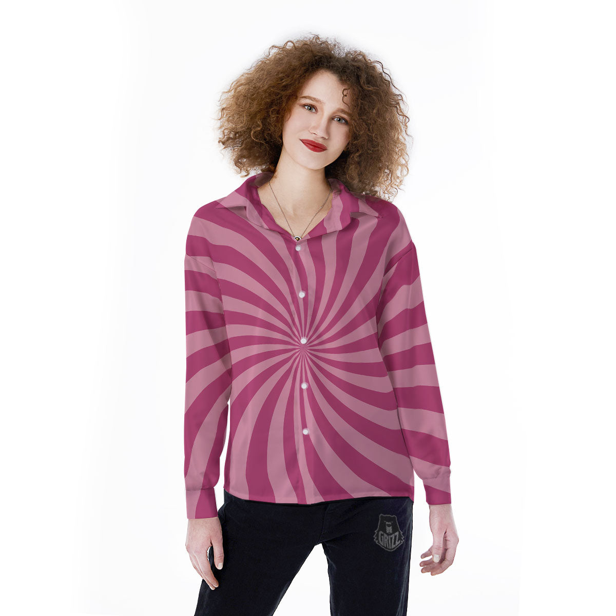 Psychedelic Swirl Pink Print Women's Long Sleeve Shirts-grizzshop