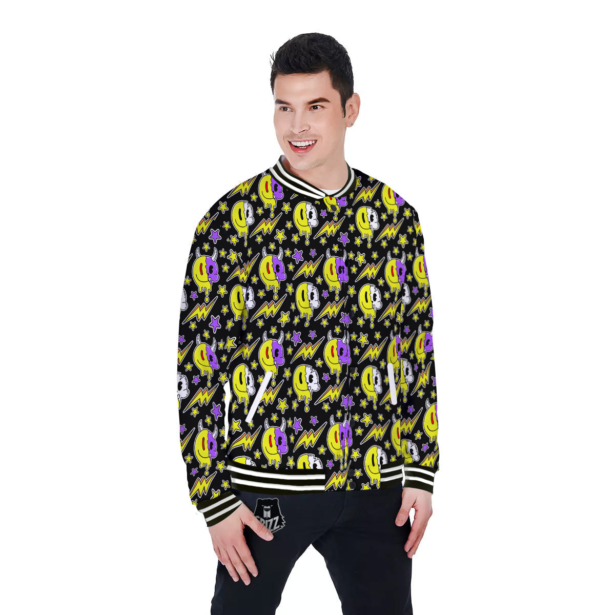 Psychedelic Trippy Acid Emoji Print Pattern Baseball Jacket-grizzshop