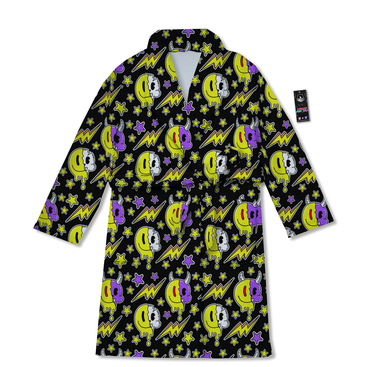 Psychedelic Trippy Acid Emoji Print Pattern Bathrobe-grizzshop