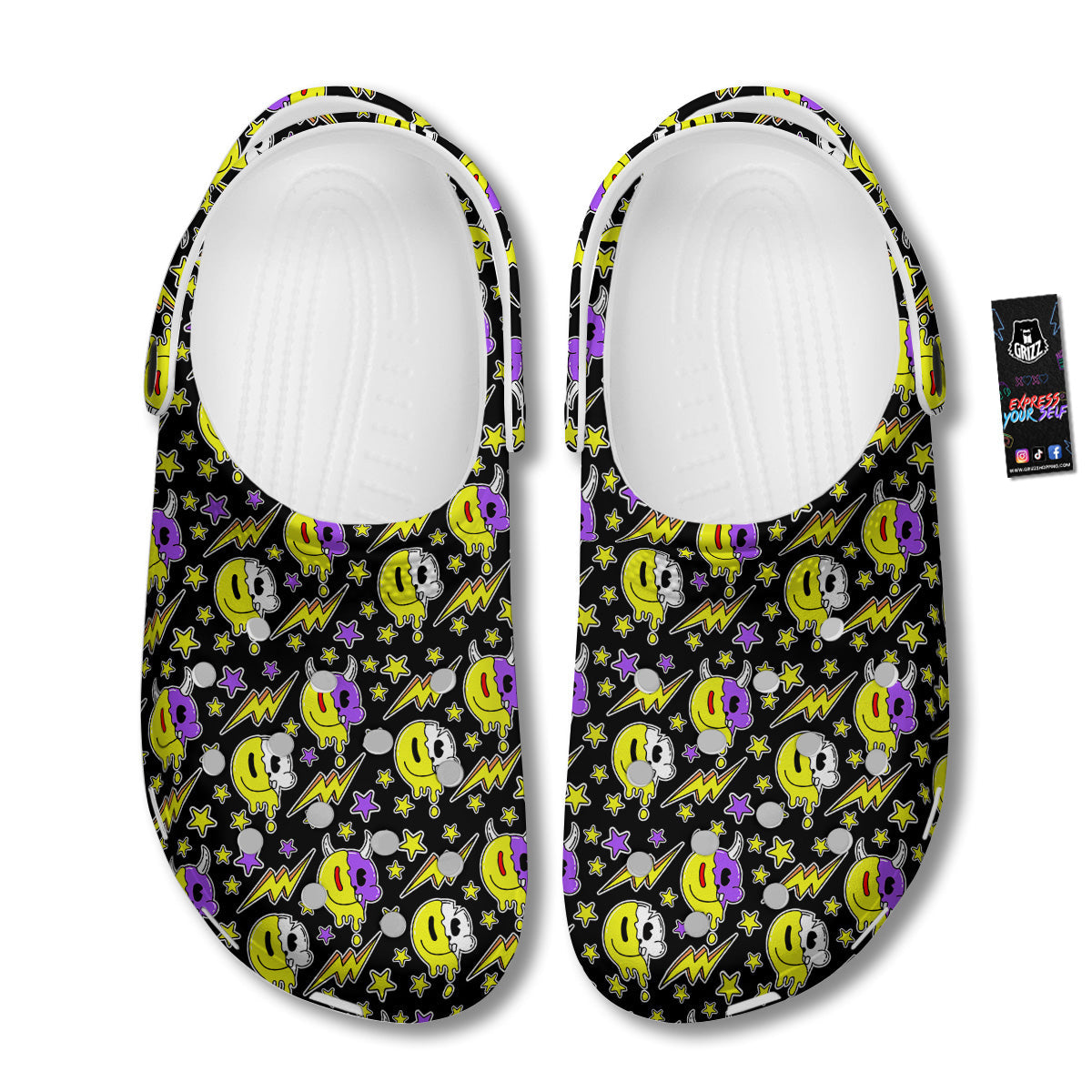 Psychedelic Trippy Acid Emoji Print Pattern Clog-grizzshop