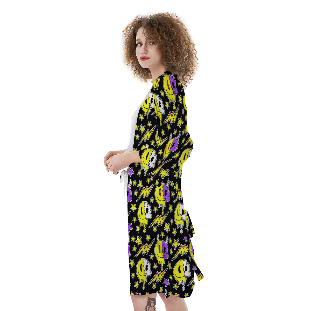 Psychedelic Trippy Acid Emoji Print Pattern Kimono-grizzshop