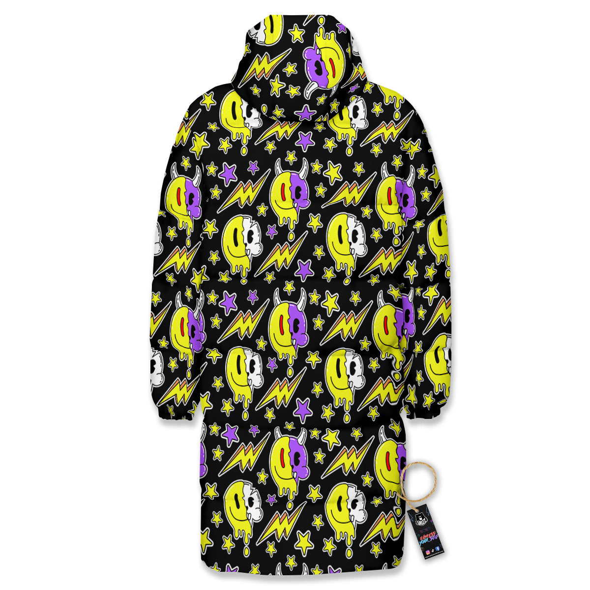 Psychedelic Trippy Acid Emoji Print Pattern Long Down Jacket-grizzshop