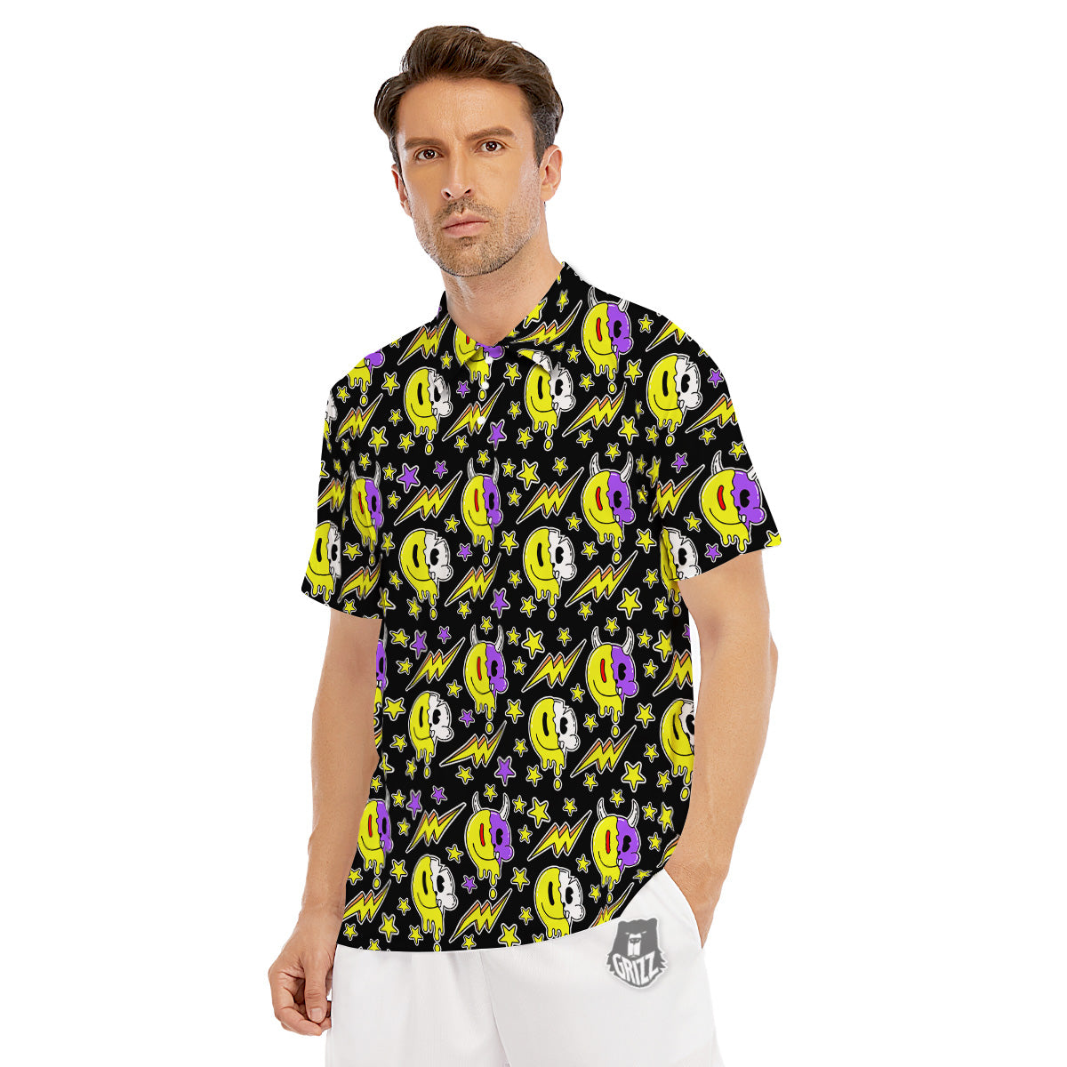 Psychedelic Trippy Acid Emoji Print Pattern Men's Golf Shirts-grizzshop