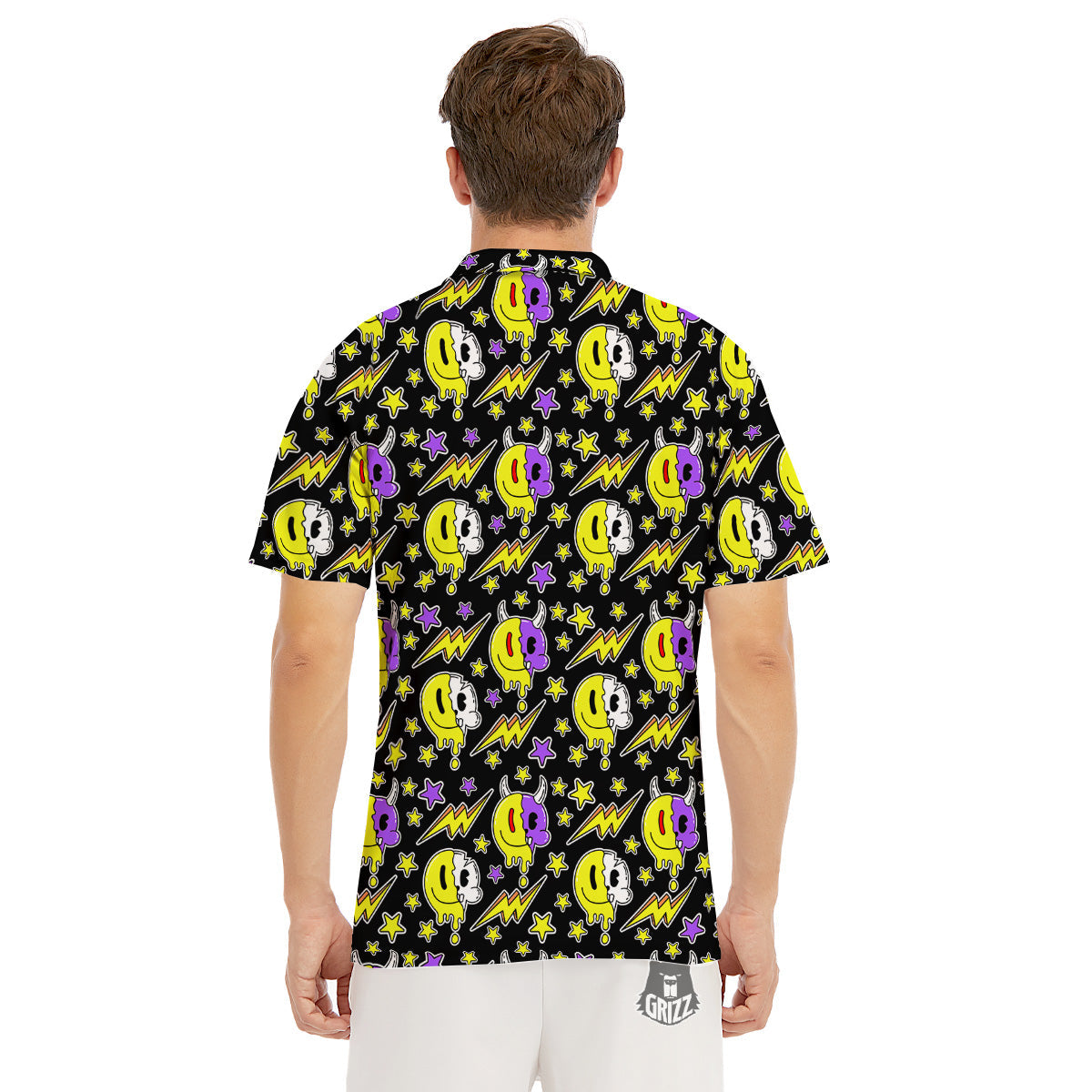 Psychedelic Trippy Acid Emoji Print Pattern Men's Golf Shirts-grizzshop