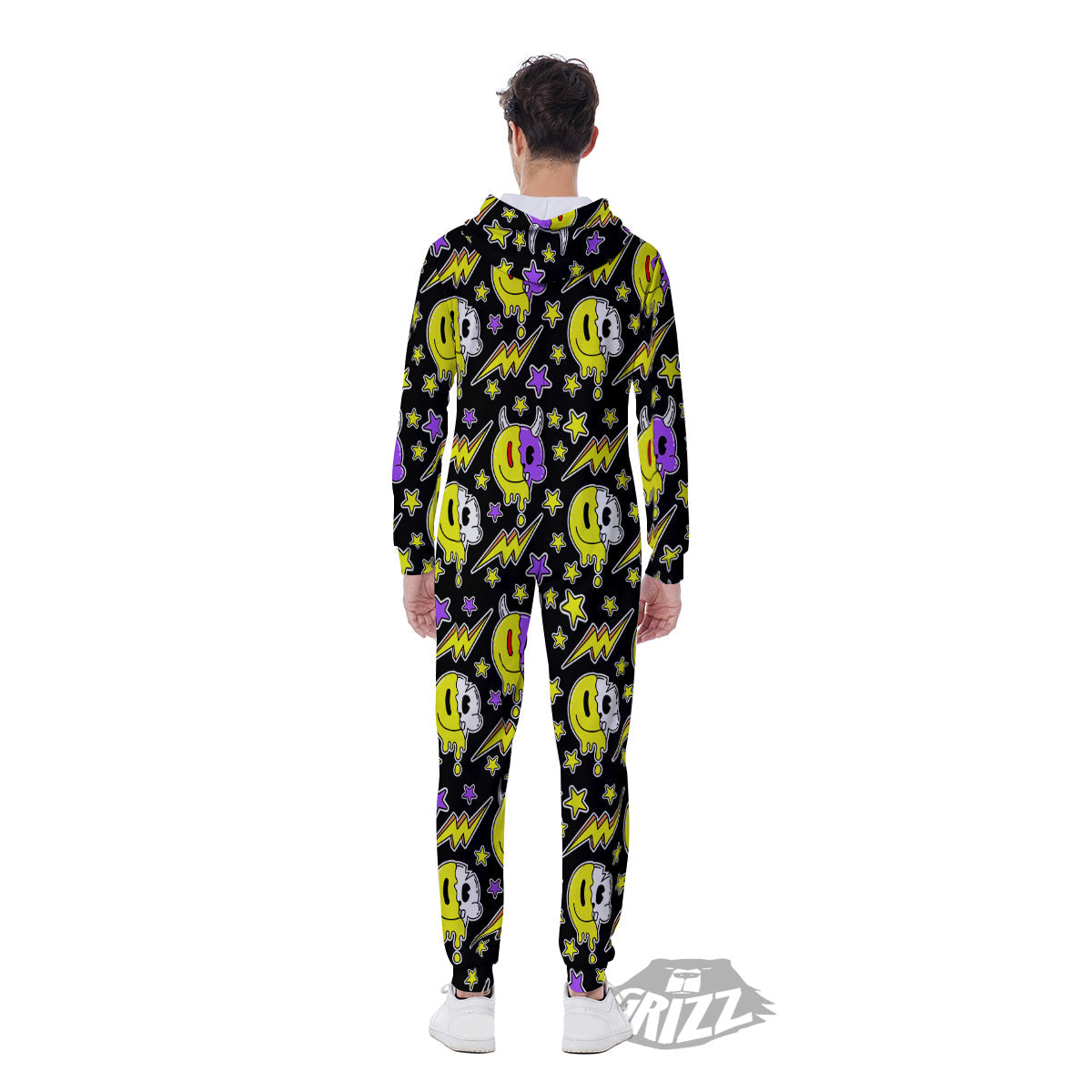 Psychedelic Trippy Acid Emoji Print Pattern Men's Jumpsuit-grizzshop