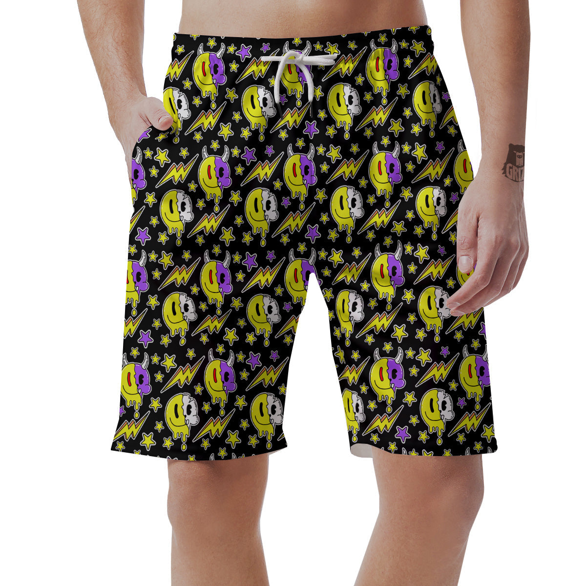 Psychedelic Trippy Acid Emoji Print Pattern Men's Shorts-grizzshop