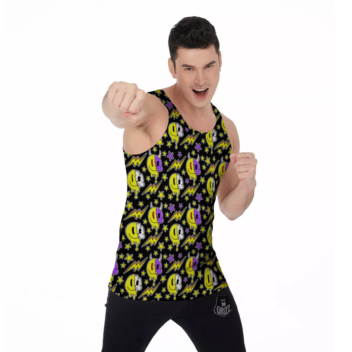 Psychedelic Trippy Acid Emoji Print Pattern Men's Tank Top-grizzshop