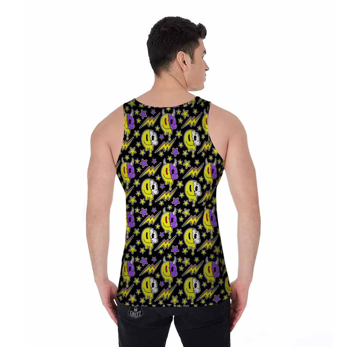 Psychedelic Trippy Acid Emoji Print Pattern Men's Tank Top-grizzshop