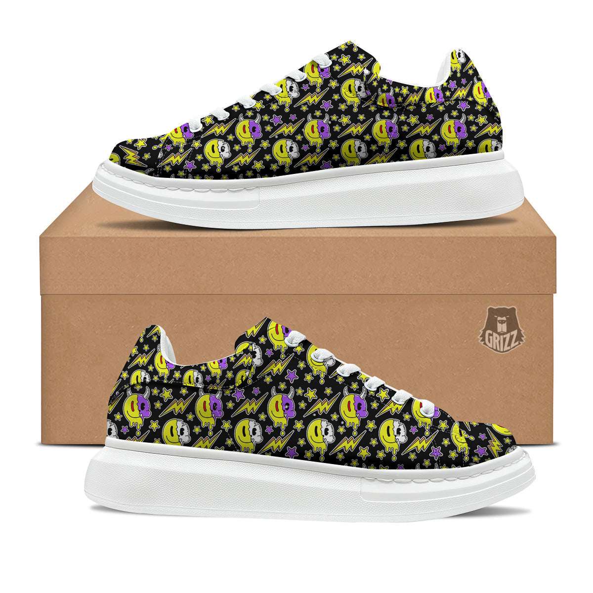 Psychedelic Trippy Acid Emoji Print Pattern Platform Shoes-grizzshop