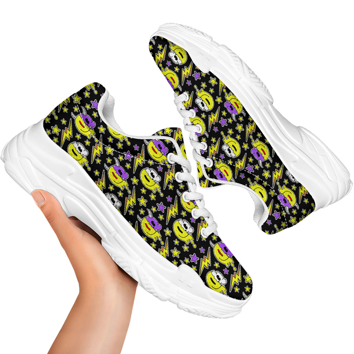 Psychedelic Trippy Acid Emoji Print Pattern White Chunky Shoes-grizzshop
